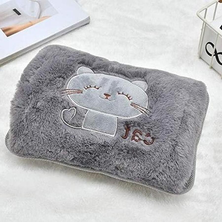 Warmwaterkruik Kruik met hoes Bed Opwarmen Zachte flanellen hoes 18 x 22.5 cm Grijs