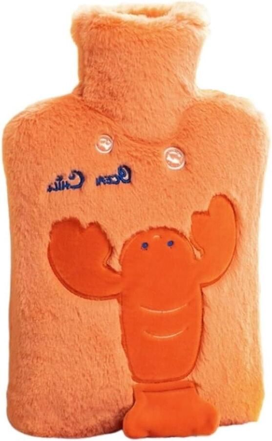 Warmwaterkruik Kruik met hoes Lekker opwarmen Zachte pluche hoes 32x19 cm Oranje