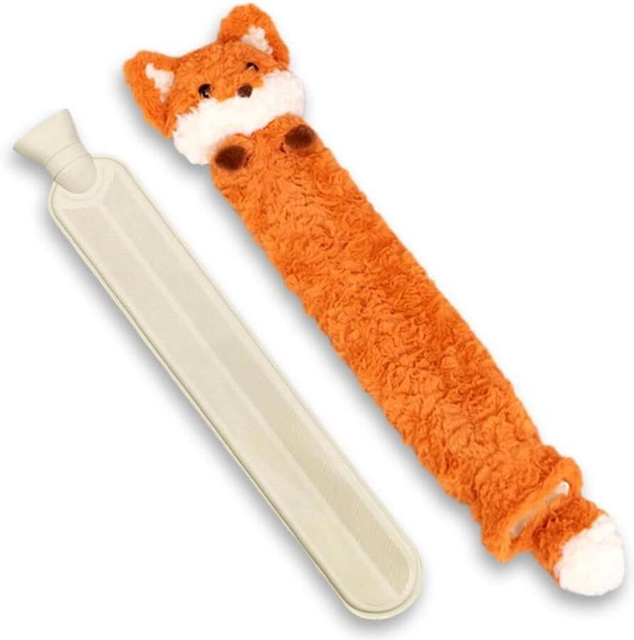 Warmwaterkruik Lang Kruik Rubber Lichaam Opwarmen Afneembare Pluche Deksel 72 cm Bruin