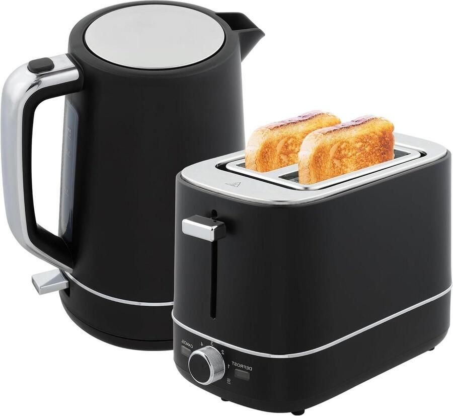 Wasserkocher Toaster Set Ontbijt Set Snel Ontbijten 6 Braden Niveaus 17 Liter Zwart