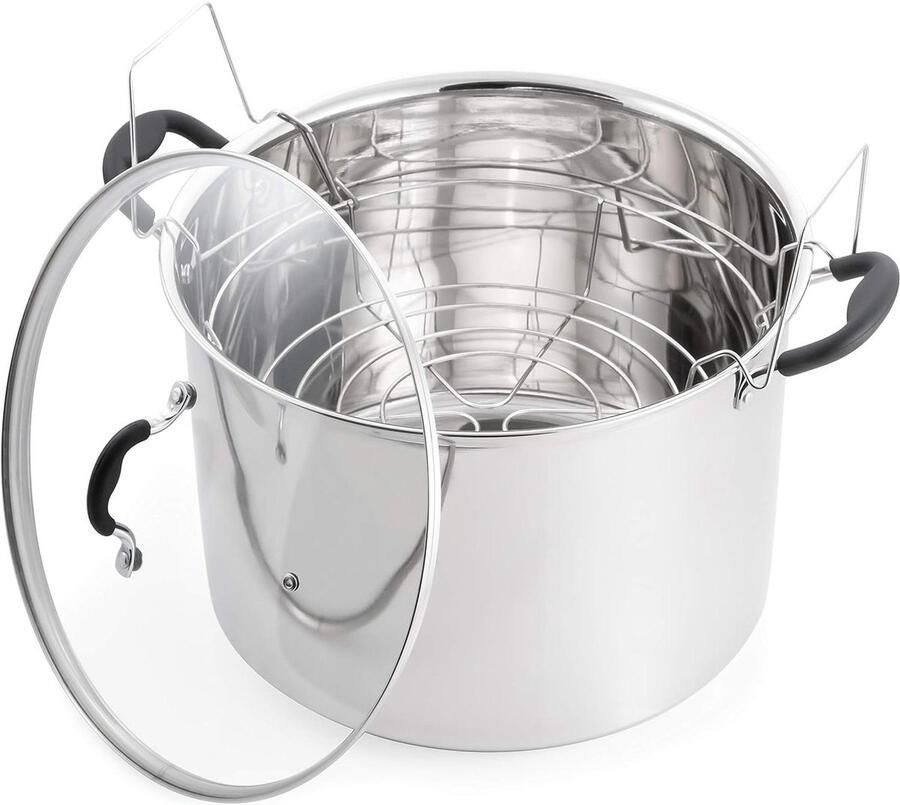 Waterbad Canner Inmaakpan RVS Voedsel Bewaren Inductie Geschikt 21.5 Qt Zilver