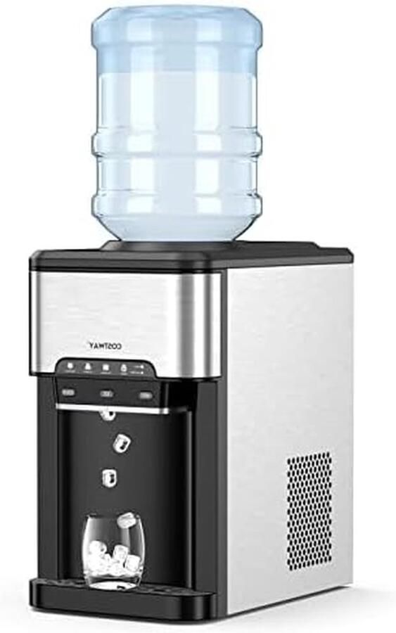 Waterdispenser IJsblokjesmachine Drankkoeler Verfrissing Dranken 3-in-1 Functie 3 Liter Zilver Zwart