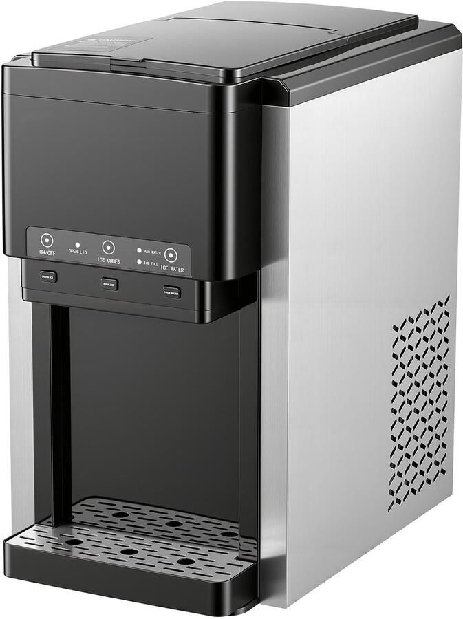 Waterdispenser met Geïntegreerde Ijsmaker (16 kg Dag) 3-in-1 Tafelmodel Produceert 12 Ijsblokjes in 7 Minuten. Snelle Werking met Opvangbak Geschikt voor Bolvormig en Gemalen Ijs en Koud Water Ideaal voor Gebruik in de Keuken of Bij Feestjes