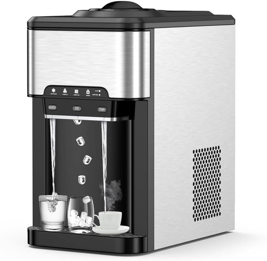 Waterdispenser IJsblokjesmachine Warme Koude Drank Drinken Voorzien 3-in-1 Functionaliteit 19 kg Per Dag Zilver