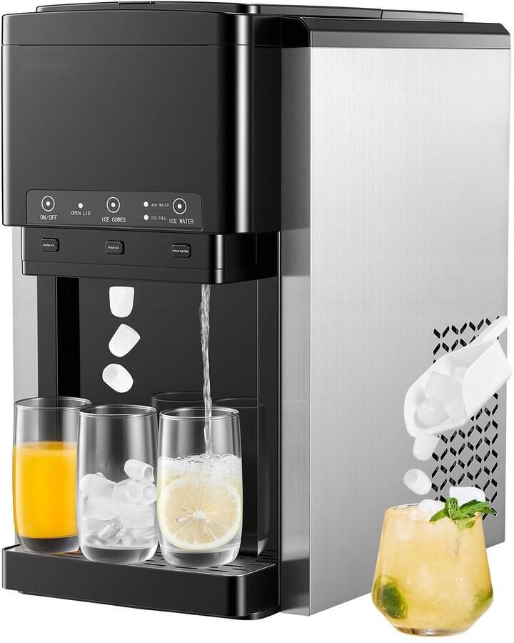 Waterdispenser met ijsmaker (ijsblokjesmachine) Tafelmodel 3-in-1 IJsie 16 kg dag Tot 12 ijsblokjes in 7 min Bolvormig & gemalen ijs Met opvangbak Koud water