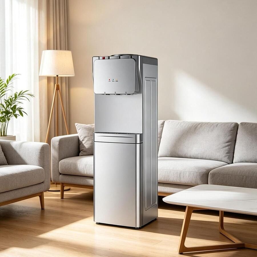 Waterdispenser Staand Flessenkoeler Warm Koud Drinken Verfrissen Kinderslot Roestvrij 3 & 5 Gallon Zilver