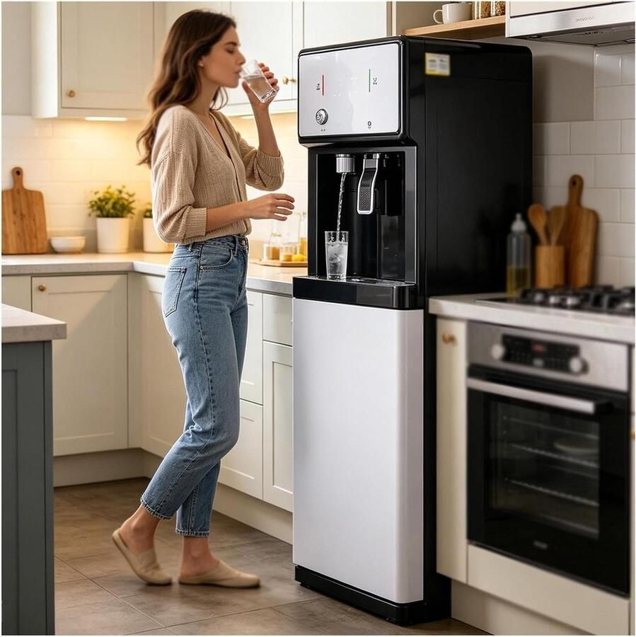 Waterdispenser Waterkoeler Fontein Direct Drinken Waarschuwing Watertekort 105 x 31 x 31 cm Wit