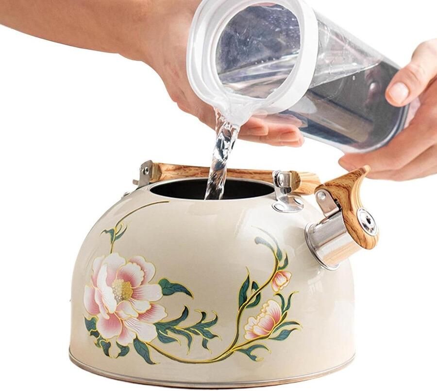 Waterkan met bloemenpijp Theeketel Samovar Thee Zetten Hittebestendig handvat 30 Liter Crèmekleurig