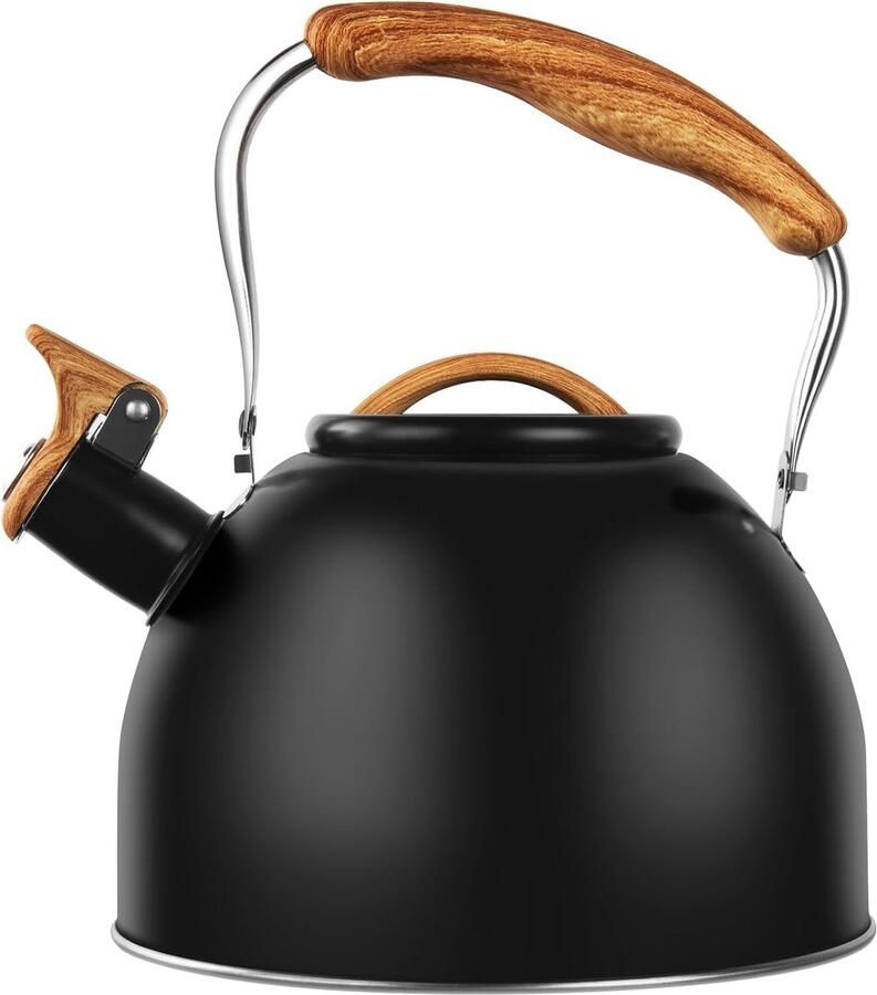 Waterketel 3 l roestvrij stalen fluitketel met houten handvat theeketel voor alle kookplaten waterkoker theekoker voor thee & koffie
