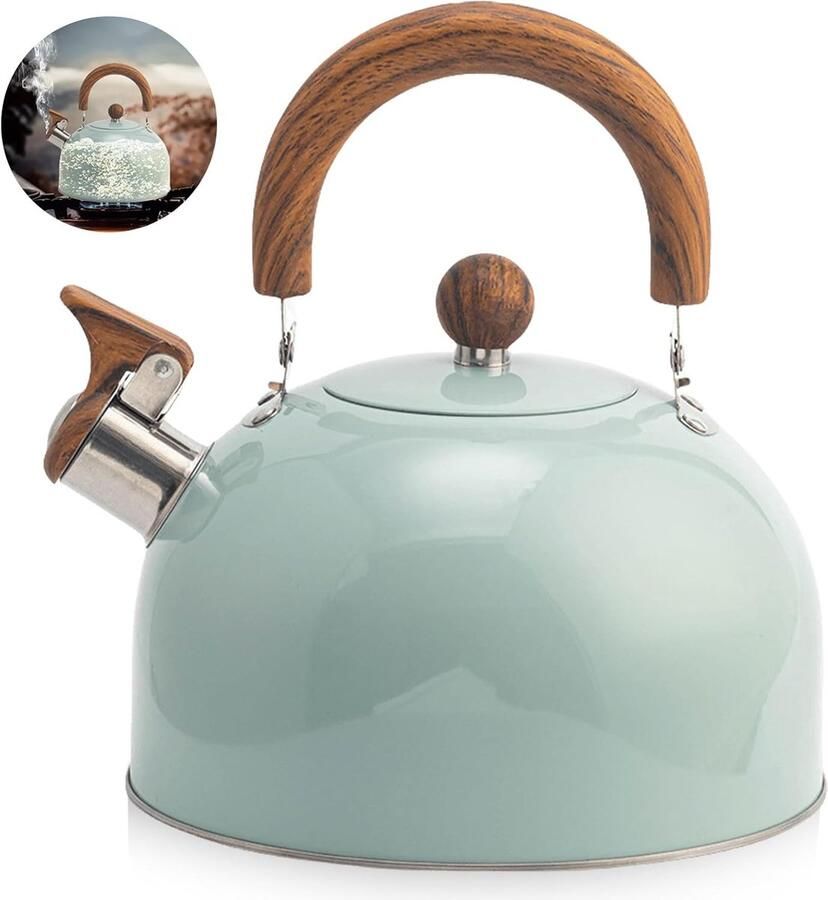 Waterketel 3 liter roestvrijstalen theeketel retro alle warmtebronnen fluitketel met handvat theeketel met automatische fluit moderne waterketel inductie voor gasfornuis en inductie