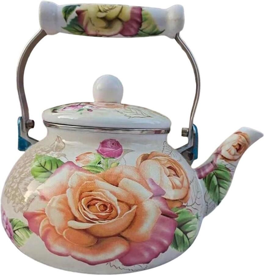 Waterketel Emaille Theepot Water Koken Hittebestendig Materiaal 2.5 Liter Bloemmotief