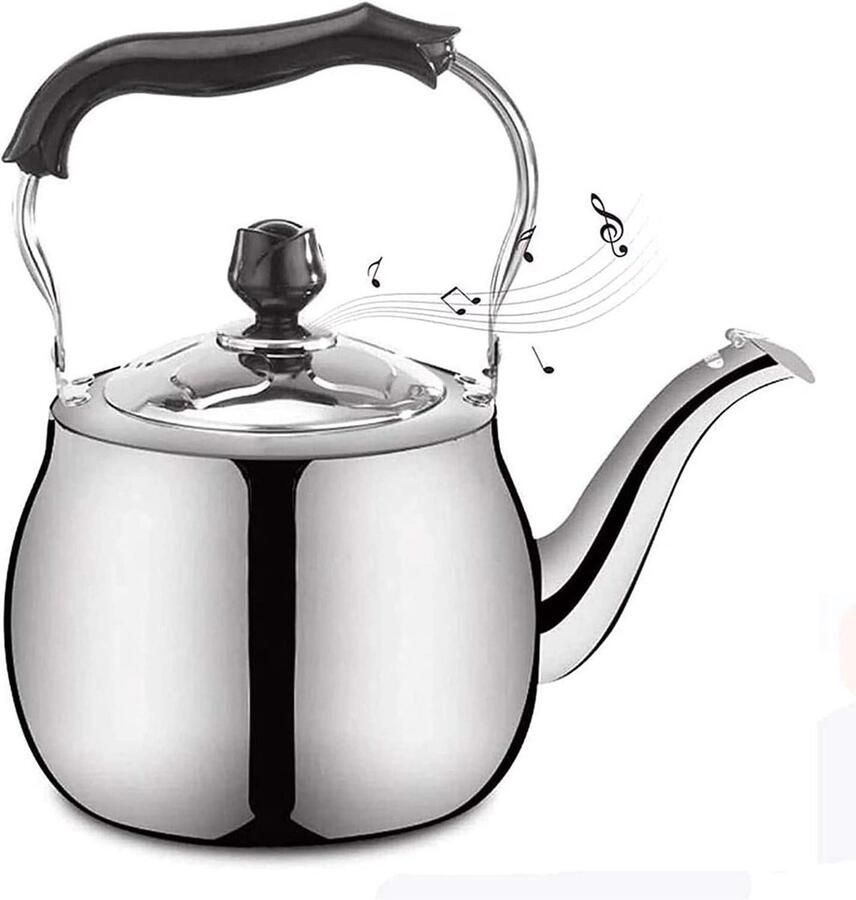 Waterketel Fornuis Theeketel RVS Snel Water Koken Fluit bij Kookpunt 2.5 Liter Zilver