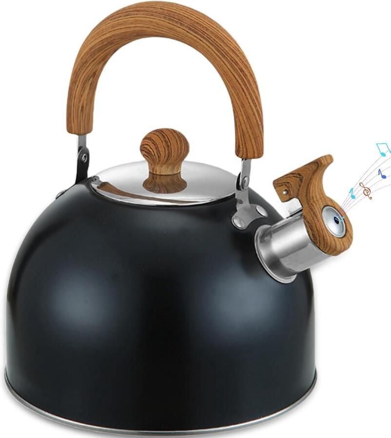 Waterketel Inductie Roestvrij staal Koffie en thee Met fluittoon 3 Liter Zwart