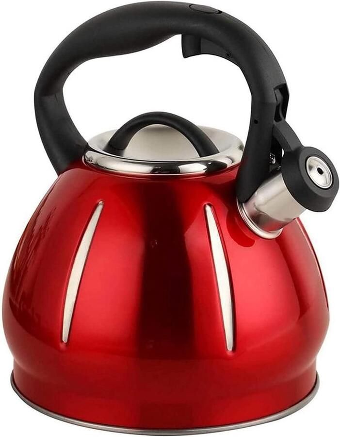 Waterketel met Fluit Theeketel RVS Water Koken Hittebestendige Handgreep 3 Liter Rood