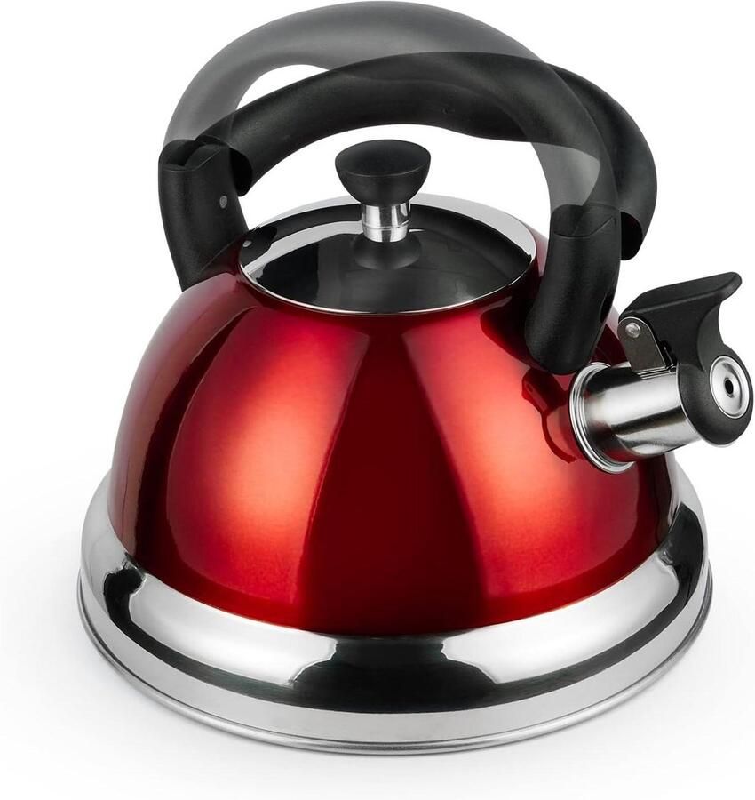 Waterketel met fluitje Theepot fornuis Snel water koken Inklapbare handgreep 3 Liter Rood
