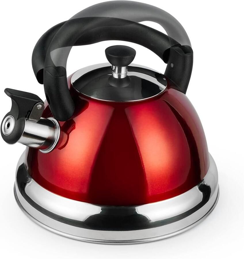 Waterketel met fluitje Theepot fornuis Water koken Inklapbare handgreep 3 Liter Rood