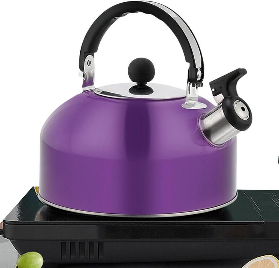 Waterketel Roestvrij Staal Metalen Ketel Water Koken Praktische Fluitfunctie 1.8 Liter Paars