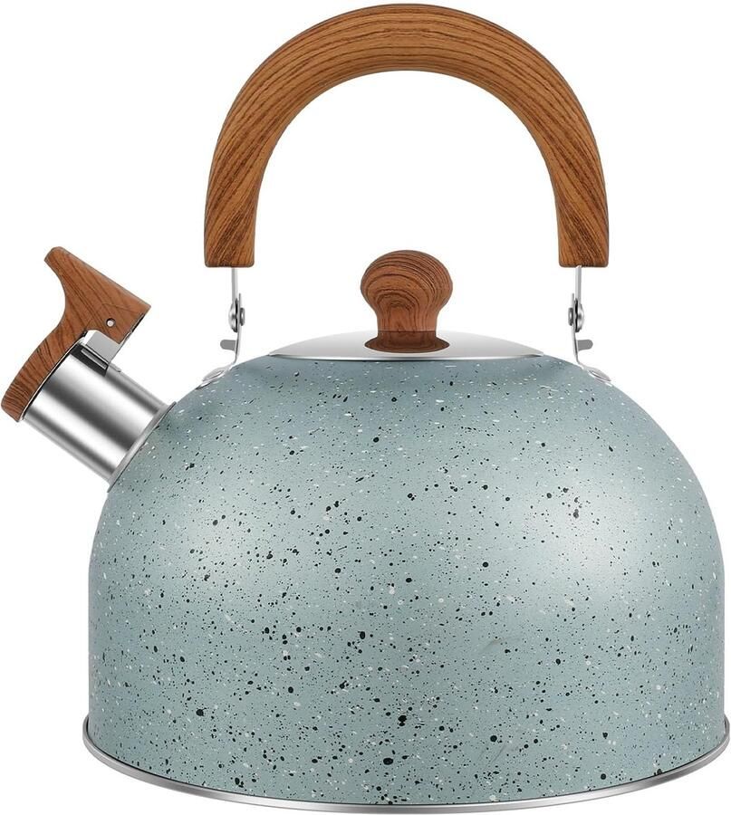 Waterketel Roestvrij Staal Theeketel met Fluit Snel Water Koken Houten Handvat Geïsoleerd 3 Liter Inhoud Blauw