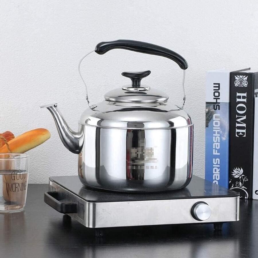 Waterketel Roestvrij Staal Theepot Kookplaat Water Koken Gelijkmatige Warmteverdeling 5L Zilver