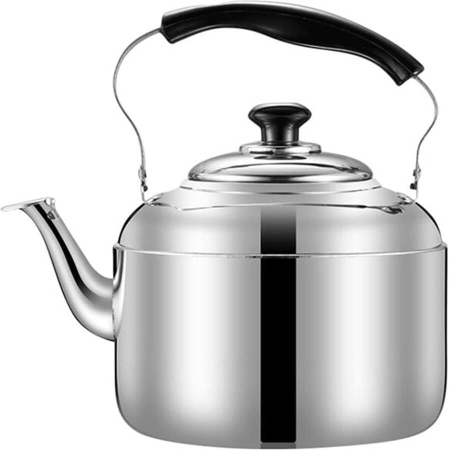 Waterketel RVS Theeketel Koffie Koken op fornuis Hittebestendig handvat 6L Zilver