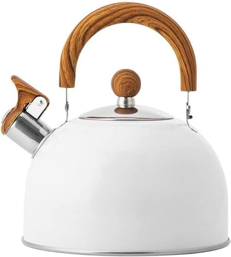 Waterketel RVS Theepot Fluitketel Water Koken Grote Inhoud 2.5L 19.3x22.5cm Wit