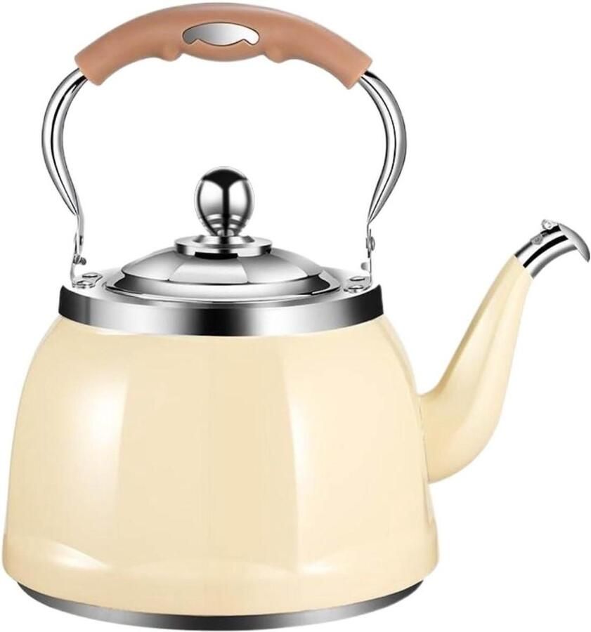 Waterketel RVS Theepot Koffiepot Koken op Fornuis Veiligheidsalarm 4L Beige