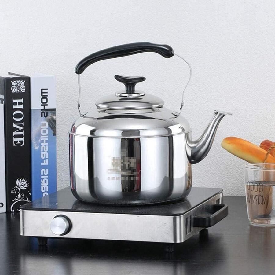 Waterketel RVS Theepot Kookplaat Water Koken Gezondheidsvriendelijk Materiaal 5L Zilverkleurig