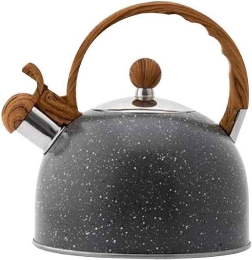 Waterketel Theeketel Fluitketel Thee Zetten Met Houtnerf Handvat 2.5L Inhoud Zwart