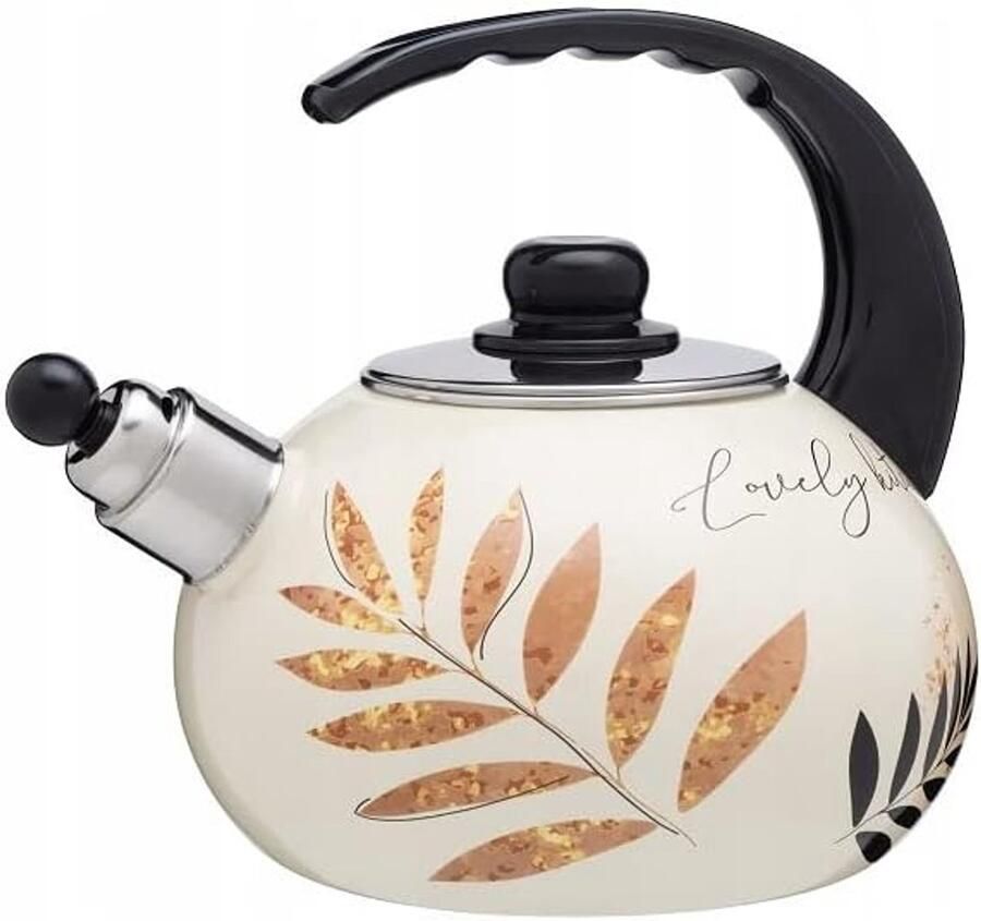 Waterketel Theeketel fluitketel Water koken Geschikt voor alle warmtebronnen 22 liter Bruine bladeren