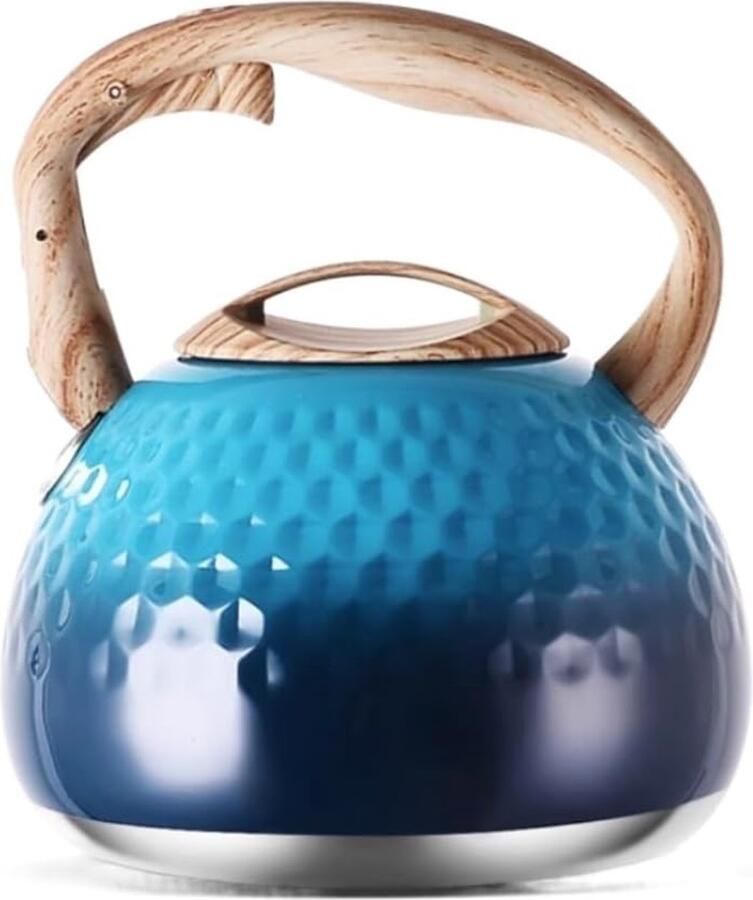 Waterkoker RVS Theepot Fluitketel Koffie en Thee Met Houtnerf Handvat 3 Liter Zilver
