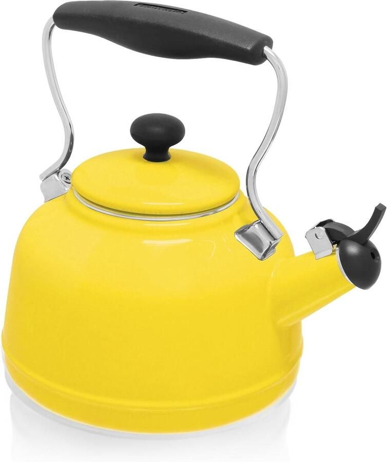 Waterketel Theepot fluitend Water Koken Glazuur op staal 1.7 Liter Kanarie Geel
