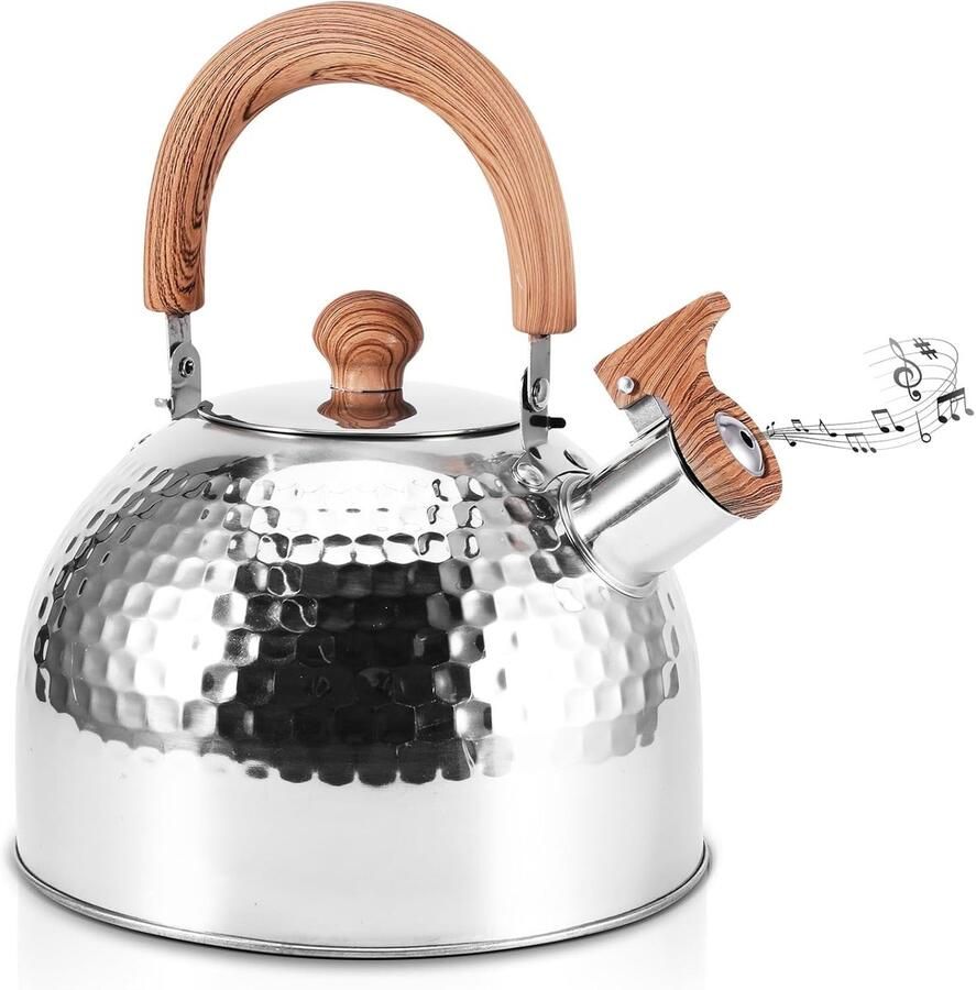 Waterketel Theepot Fornuis Water Koken Gehamerd Design 2 Liter Zilver