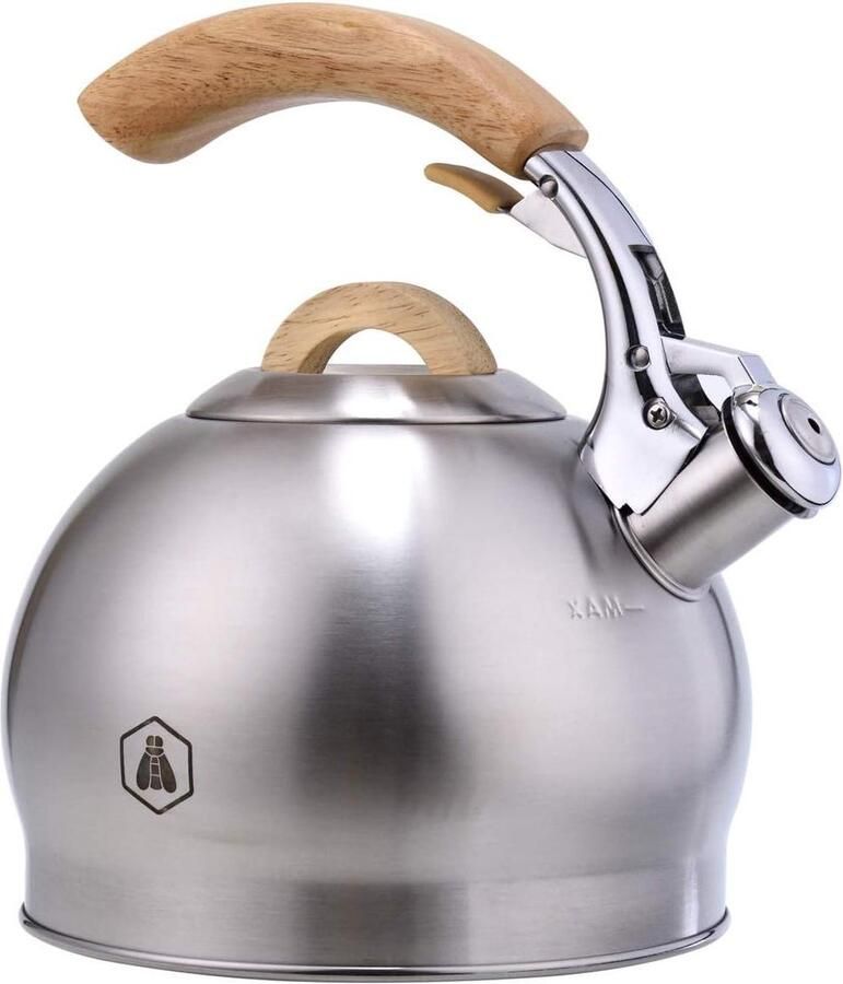 Waterketel Theepot Fornuis Water Koken Houten Handvat 3 Liter Grijs