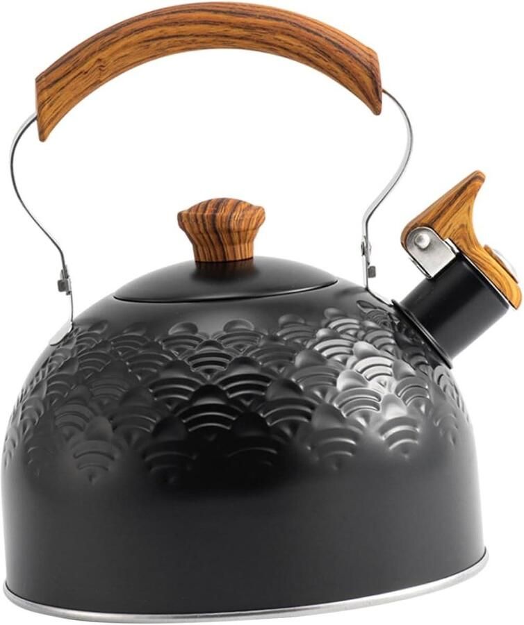 Waterketel Theepot Kookplaat Water Koken Met Fluitje 2L Capaciteit Zwart