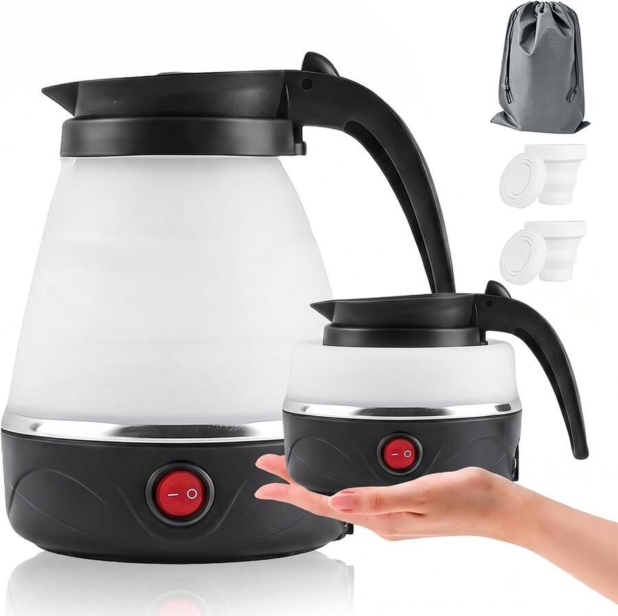 Waterkoker 0 6 l 750 W reiswaterkoker met roestvrijstalen bodem siliconen camping theekoker met automatische uitschakeling draagbaar voor outdoor wandelen meerkleurig (zwart)