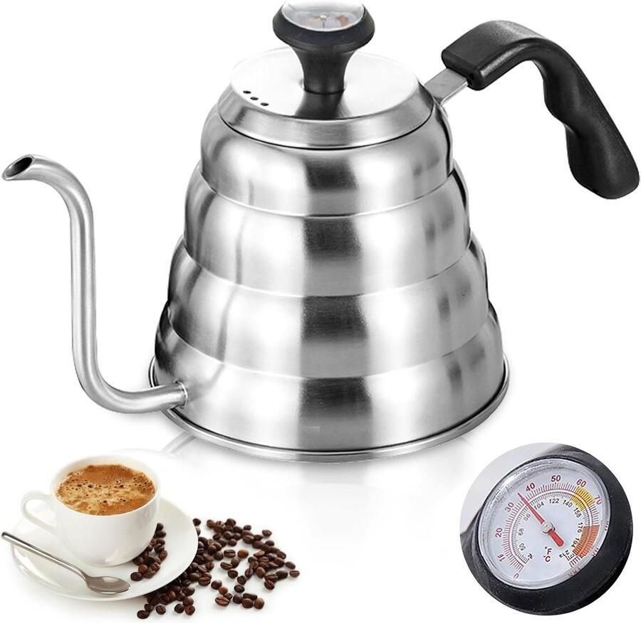 Waterkoker: 1200 ml 40 oz roestvrij staal waterketel koffiepot waterkoker zwanenhals met thermometer voor alle soorten fornuizen duurzaam gemakkelijk te reinigen