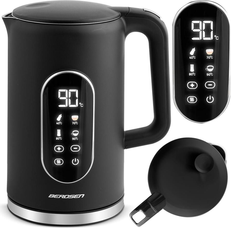 Waterkoker 1.7 Liter Elektrische Ketel Temperatuur Instellen Digitale LED Weergave 22x26x17.5 cm Zwart Zilver
