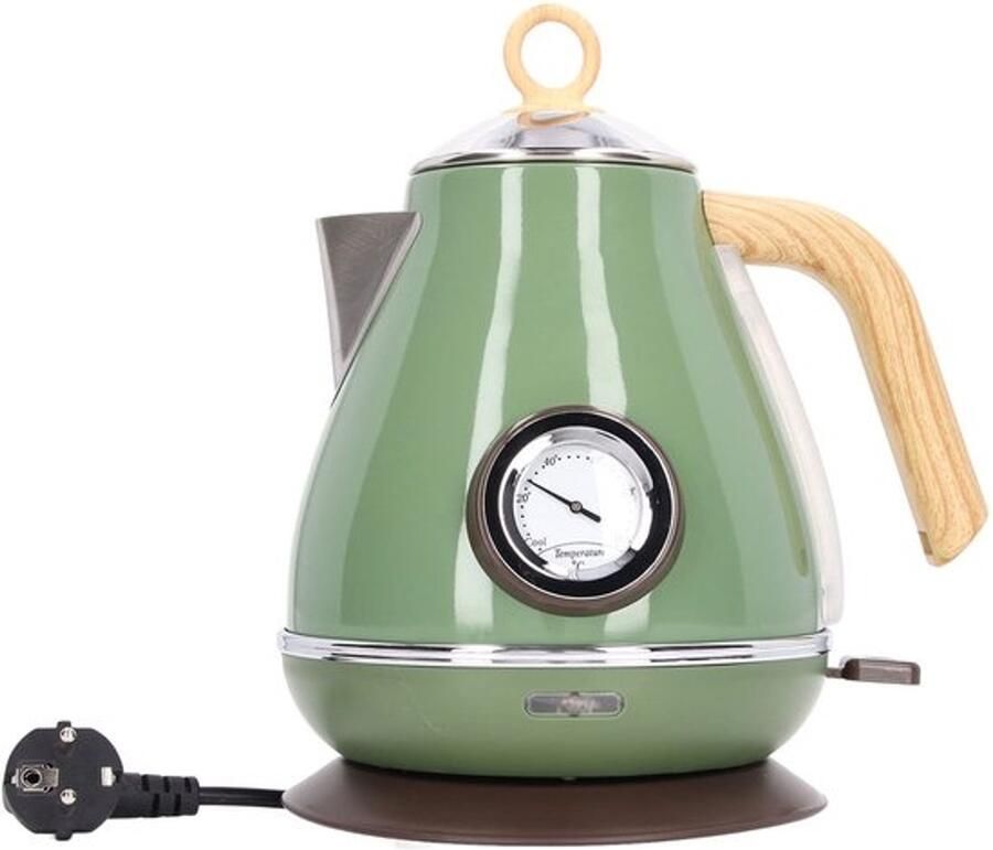 Waterkoker 1.7L Capaciteit Retro Houtnerf Elektrische Theepot Droogkookbeveiliging 360 Graden Roterende Basis voor Kantoor voor Thuis(Groente)