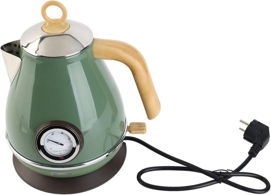 Waterkoker 1.7L Capaciteit Retro Houtnerf Elektrische Theepot Droogkookbeveiliging 360 Graden Roterende Basis voor Kantoor voor Thuis(Groente)