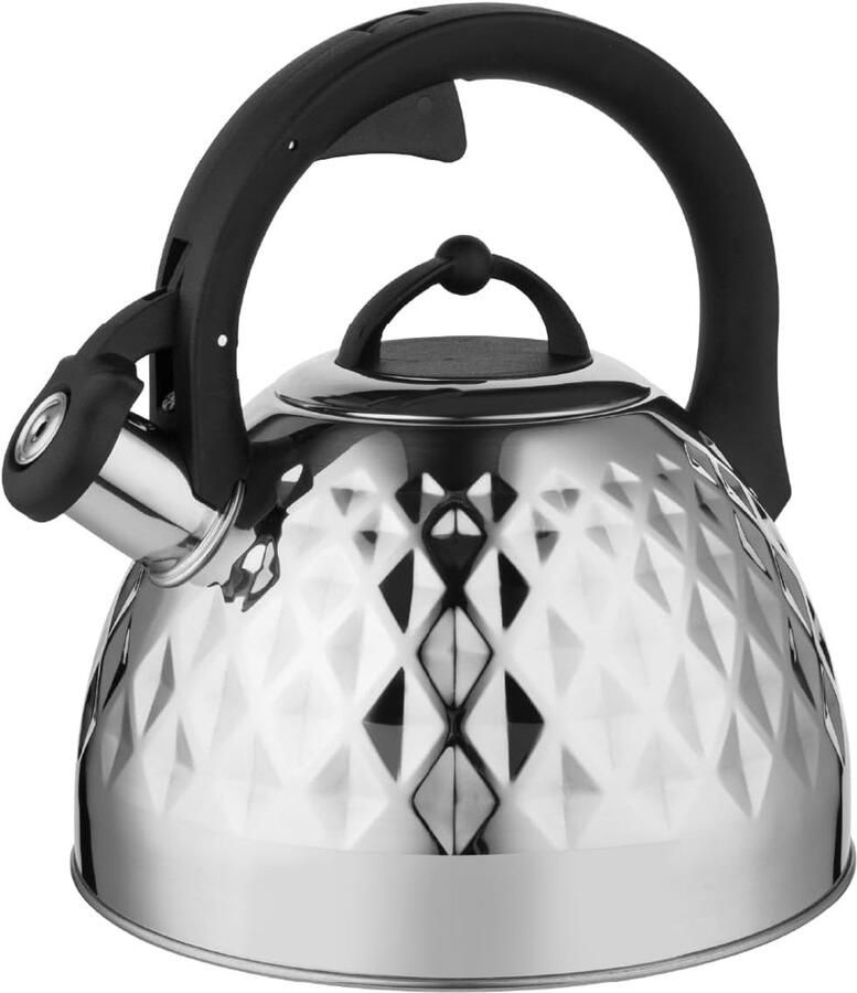 Waterkoker (2 5 l) I Roestvrijstalen Theeketel FENNY MIRROR I Fluitketel met Bakelieten Handvat I Waterkoker voor Inductiekookplaat Gasfornuis en Elektrisch fornuis I Zilver