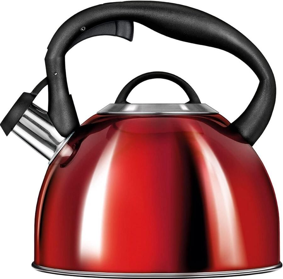 Waterkoker 3 Liter RVS Niet-Verwarmde Handgreep Temperatuurpijpje Geschikt Voor Alle Kookplaten Inclusief Inductie Rood Glanzend