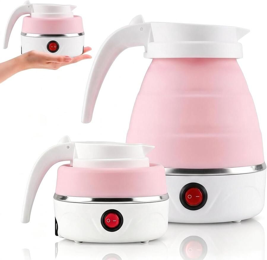 Waterkoker 600 ml waterkoker opvouwbaar camping waterkoker draagbare mini-waterkoker reiswaterkoker kleine siliconen waterketel voor outdoor wandelen survival (roze)