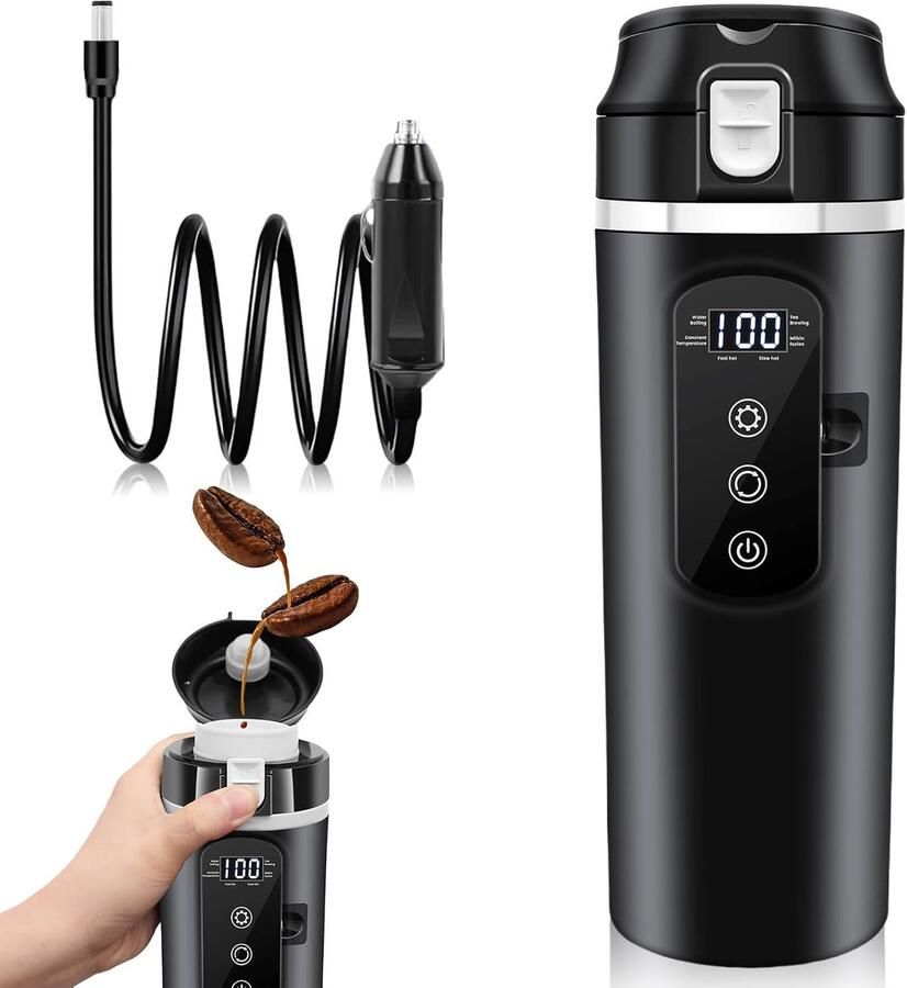 Waterkoker autoverwarmd 12 V 24 V waterkoker voor auto 500 ml lekvrij mini draagbaar elektrisch zwart