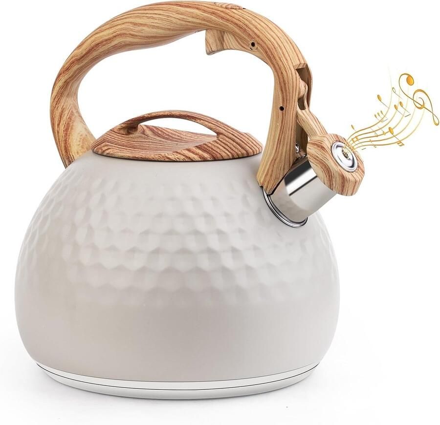Waterkoker Beige 3 L Roestvrij Staal met Houten Handvat Voor Koffie en Thee
