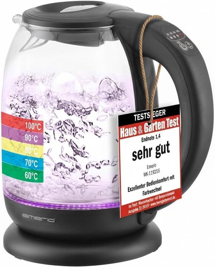 Waterkoker Borosilicaatglas Temperatuurkeuze 60-100 °C Automatische uitschakeling Voor Koffie en Thee