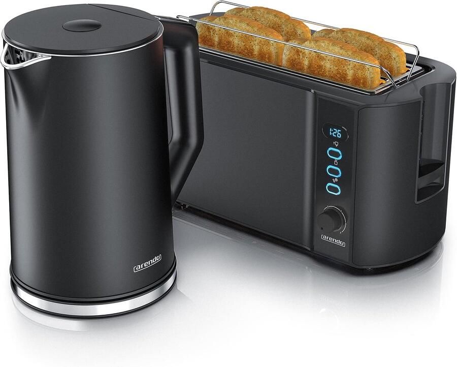 Waterkoker Broodrooster Set Keukenapparaat Duo Ontbijt Maken Temperatuurkeuze 40-100°C 1.5 Liter Zwart