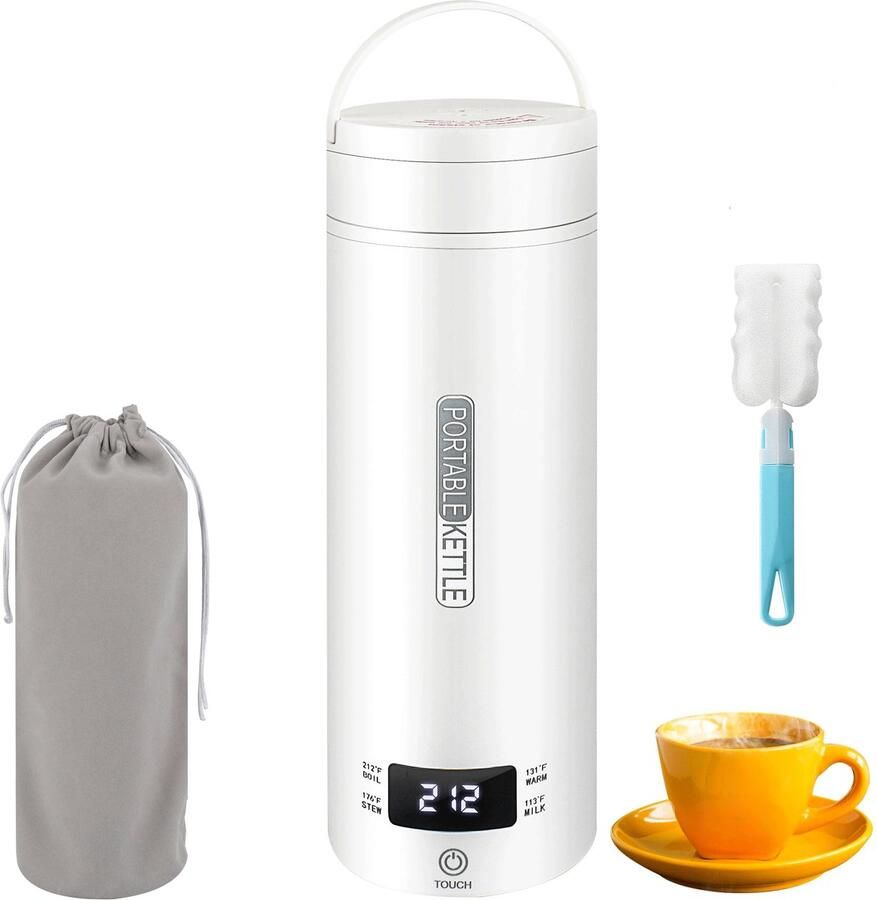 Waterkoker Elektrische reiswaterkoker 500 ml Draagbare Waterkoker met Temperatuurregeling Slimme waterkoker 316 roestvrij staal 4 temperatuurstanden met LCD-display Droogkookbeveiliging Wit