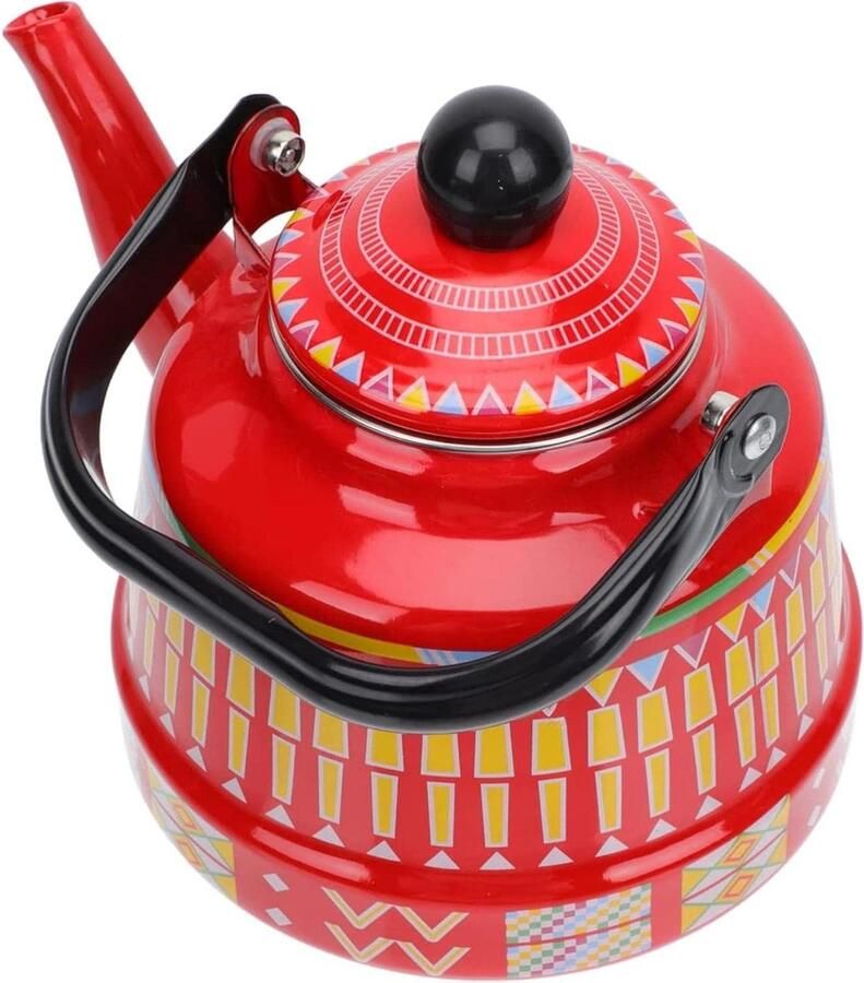 Waterkoker Emaille Koffieketel Keuken Water Verwarmen Antiek Design 1.7 Liter Rood
