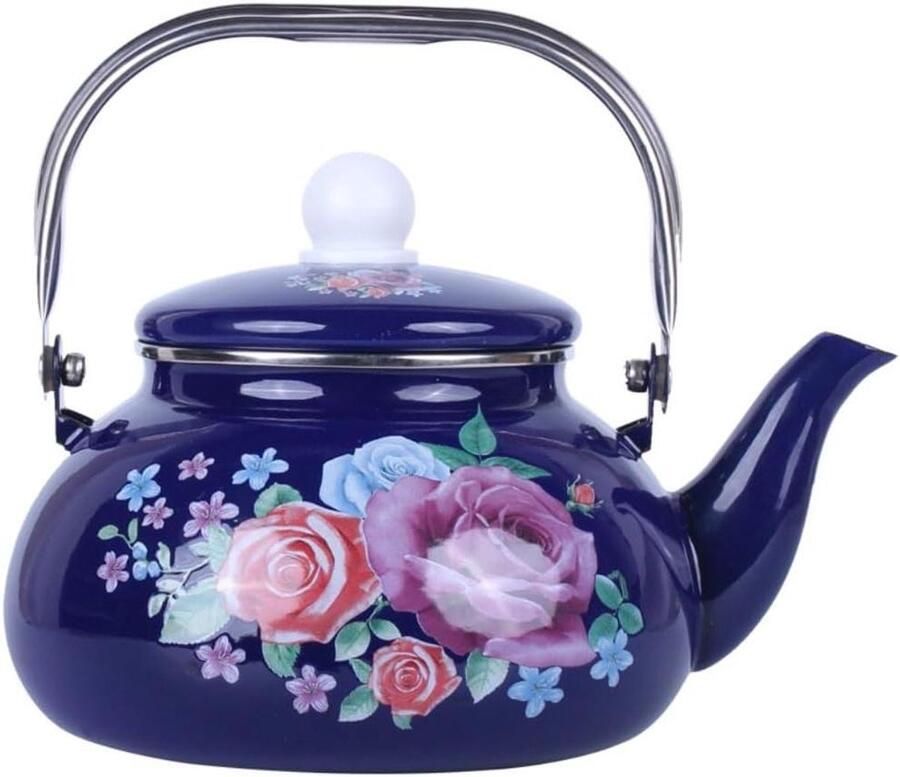 Waterkoker Emaille Theepot Fluitketel Koffie en Thee Universeel Geschikt 2.5 Liter Zwart