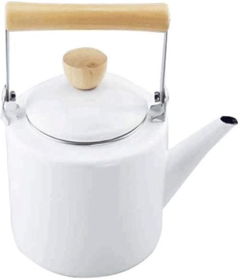 Waterkoker Emaille Theepot Gasfornuis Water Koken Naadloos Gelast 2.4L Wit